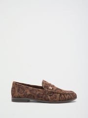 Lipsy Leopard Standard Fit Ruched Flat Slim Slip On Branded Pin Penny Loafers - Image 4 of 5