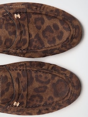 Lipsy Leopard Standard Fit Ruched Flat Slim Slip On Branded Pin Penny Loafers - Image 5 of 5