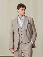 Stone Tailored Fit Nova Fides Italian Wool Blend Textured Herringbone Suit Jacket - Image 1 of 7