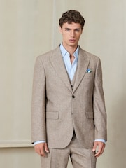 Stone Tailored Fit Nova Fides Italian Wool Blend Textured Herringbone Suit Jacket - Image 5 of 7