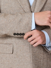 Stone Tailored Fit Nova Fides Italian Wool Blend Textured Herringbone Suit Jacket - Image 6 of 7