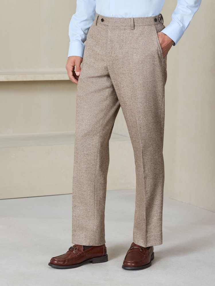 Stone Tailored Fit Nova Fides Italian Wool Blend Textured Herringbone Suit Trousers - Image 1 of 6 Stone Tailored Fit Nova Fides Italian Wool Blend Textured Herringbone Suit Trousers - Image 1 of 6