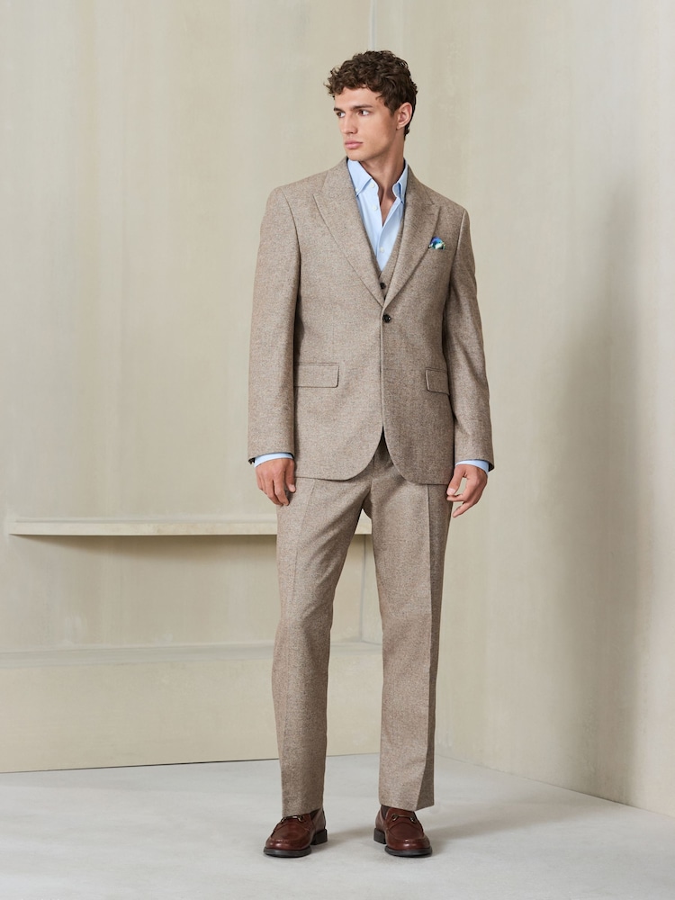 Stone Tailored Fit Nova Fides Italian Wool Blend Textured Herringbone Suit Trousers - Image 2 of 6 Stone Tailored Fit Nova Fides Italian Wool Blend Textured Herringbone Suit Trousers - Image 2 of 6