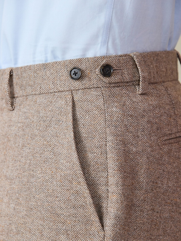Stone Tailored Fit Nova Fides Italian Wool Blend Textured Herringbone Suit Trousers - Image 6 of 6 Stone Tailored Fit Nova Fides Italian Wool Blend Textured Herringbone Suit Trousers - Image 6 of 6