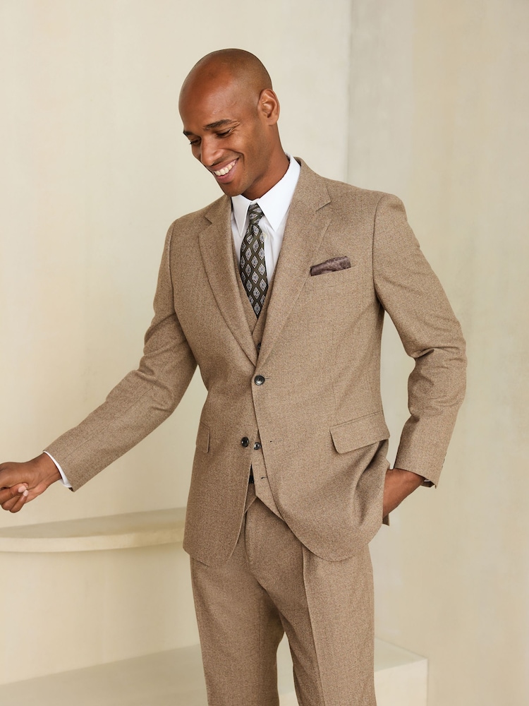 Neutral Slim Fit Wool Blend Flannel Suit Jacket - Image 1 of 5 Neutral Slim Fit Wool Blend Flannel Suit Jacket - Image 1 of 5