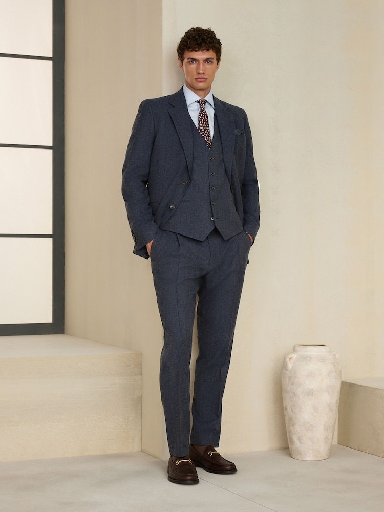 Navy Slim Fit Wool Blend Flannel Suit Jacket - Image 1 of 5