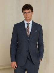 Navy Slim Fit Wool Blend Flannel Suit Jacket - Image 2 of 5