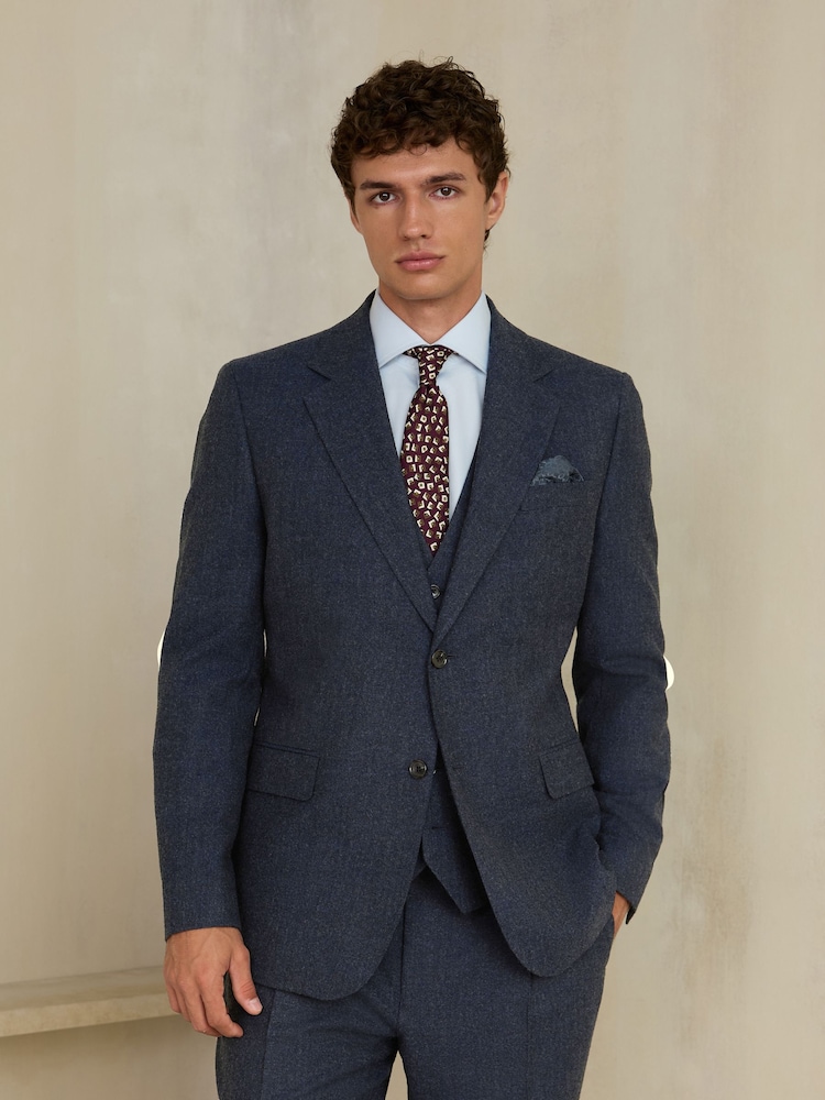 Navy Slim Fit Wool Blend Flannel Suit Jacket - Image 2 of 5
