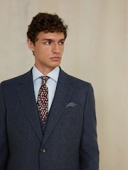 Navy Slim Fit Wool Blend Flannel Suit Jacket - Image 4 of 5