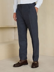 Navy Slim Fit Wool Blend Flannel Suit Trousers - Image 1 of 3
