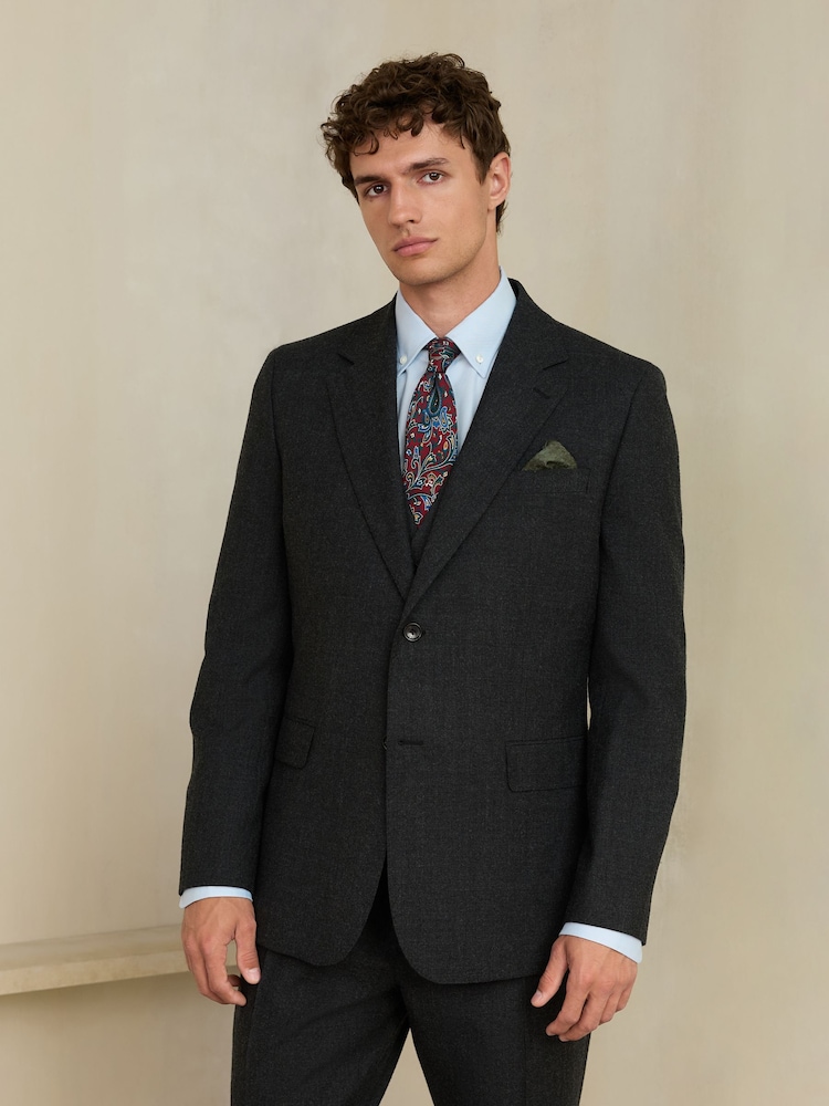 Charcoal Grey Slim Fit Wool Blend Flannel Suit Jacket - Image 1 of 5
