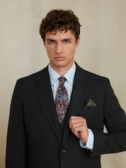 Charcoal Grey Slim Fit Wool Blend Flannel Suit Jacket - Image 4 of 5