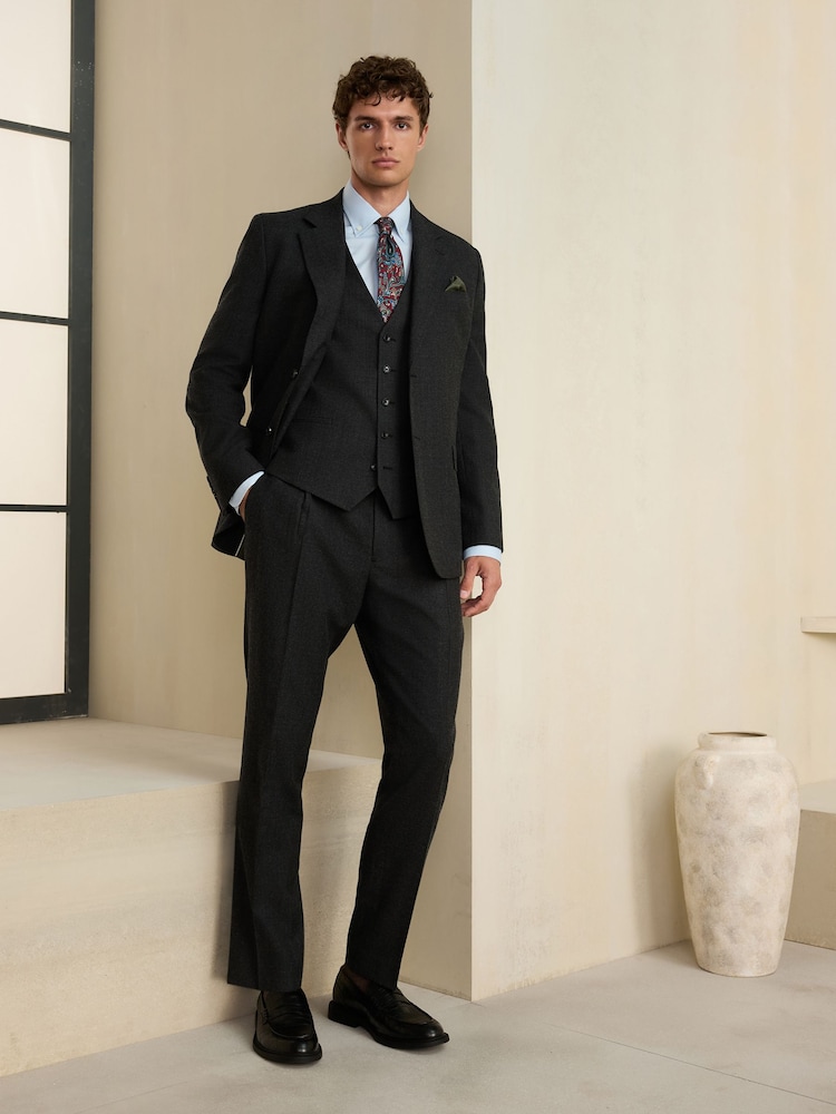 Charcoal Grey Slim Fit Wool Blend Flannel Suit Trousers - Image 2 of 4 Charcoal Grey Slim Fit Wool Blend Flannel Suit Trousers - Image 2 of 4