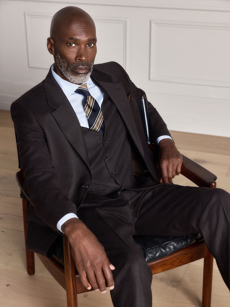 Brown Signature Slim Fit Zignone Italian Wool Cashmere Flannel Suit Jacket - Image 1 of 11 Brown Signature Slim Fit Zignone Italian Wool Cashmere Flannel Suit Jacket - Image 1 of 11