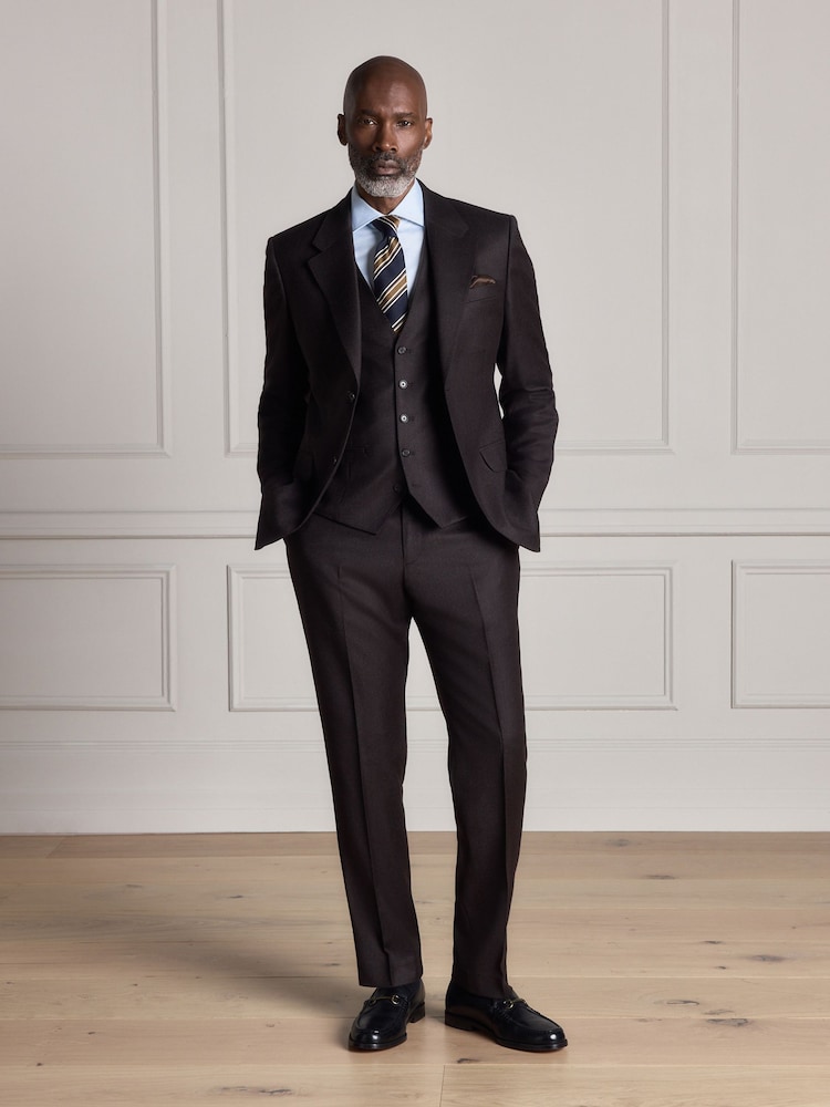 Brown Signature Slim Fit Zignone Italian Wool Cashmere Flannel Suit Jacket - Image 2 of 11 Brown Signature Slim Fit Zignone Italian Wool Cashmere Flannel Suit Jacket - Image 2 of 11