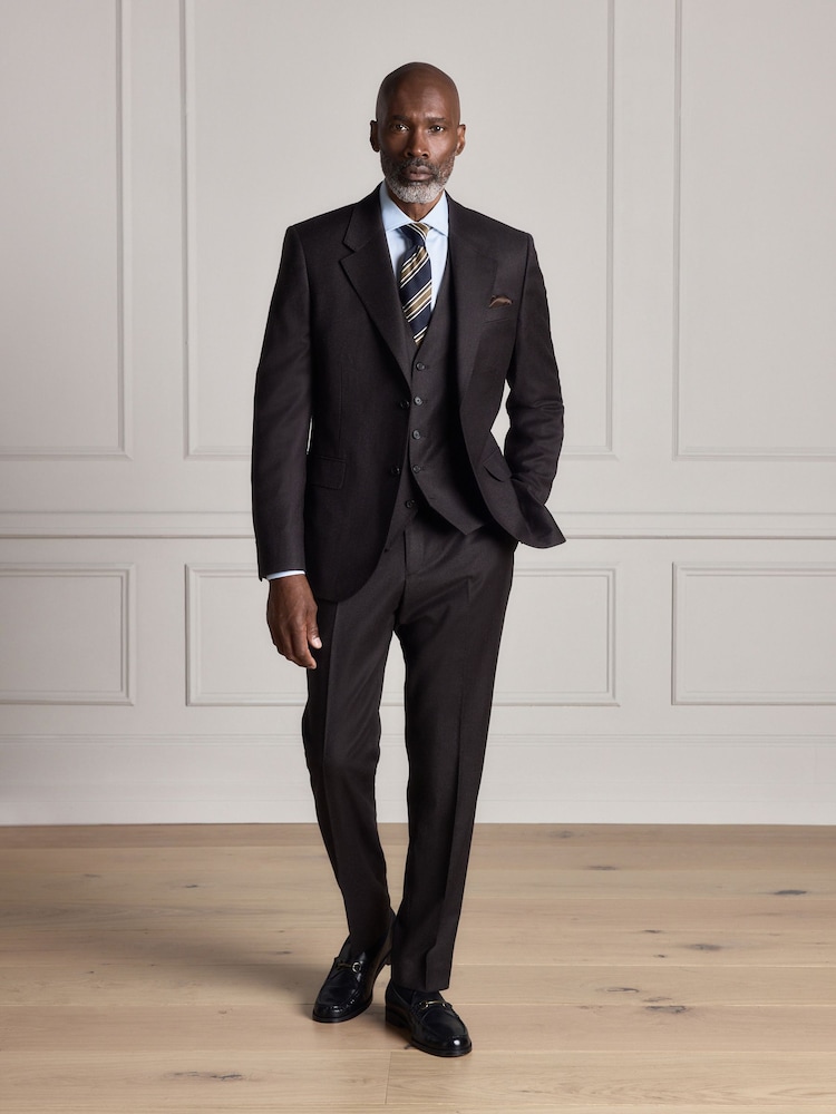 Brown Signature Slim Fit Zignone Italian Wool Cashmere Flannel Suit Trousers - Image 2 of 9