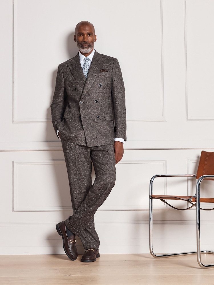 Brown Signature Double Breasted Tailored Fit Zignone Italian Wool Silk Textured Suit Jacket - Image 1 of 10 Brown Signature Double Breasted Tailored Fit Zignone Italian Wool Silk Textured Suit Jacket - Image 1 of 10