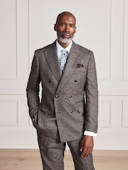 Brown Signature Double Breasted Tailored Fit Zignone Italian Wool Silk Textured Suit Jacket - Image 2 of 10