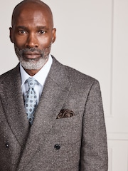 Brown Signature Double Breasted Tailored Fit Zignone Italian Wool Silk Textured Suit Jacket - Image 4 of 10