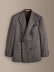 Brown Signature Double Breasted Tailored Fit Zignone Italian Wool Silk Textured Suit Jacket - Image 5 of 10
