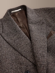 Brown Signature Double Breasted Tailored Fit Zignone Italian Wool Silk Textured Suit Jacket - Image 6 of 10