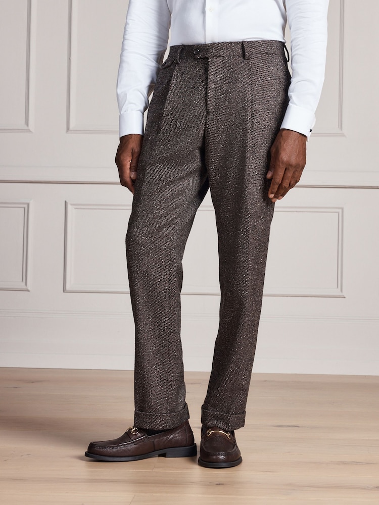 Brown Signature Tailored Fit Zignone Italian Wool Silk Textured Suit Trousers - Image 1 of 10