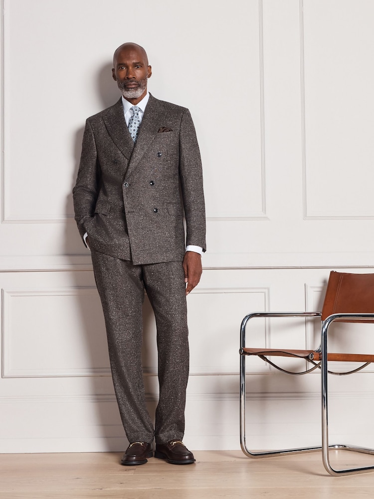 Brown Signature Tailored Fit Zignone Italian Wool Silk Textured Suit Trousers - Image 2 of 10