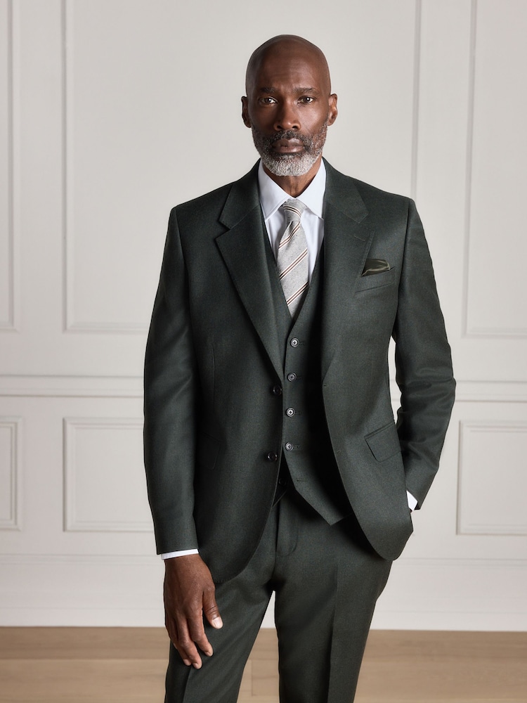 Green Signature Slim Fit Zignone Italian Wool Cashmere Flannel Suit Jacket - Image 2 of 10 Green Signature Slim Fit Zignone Italian Wool Cashmere Flannel Suit Jacket - Image 2 of 10
