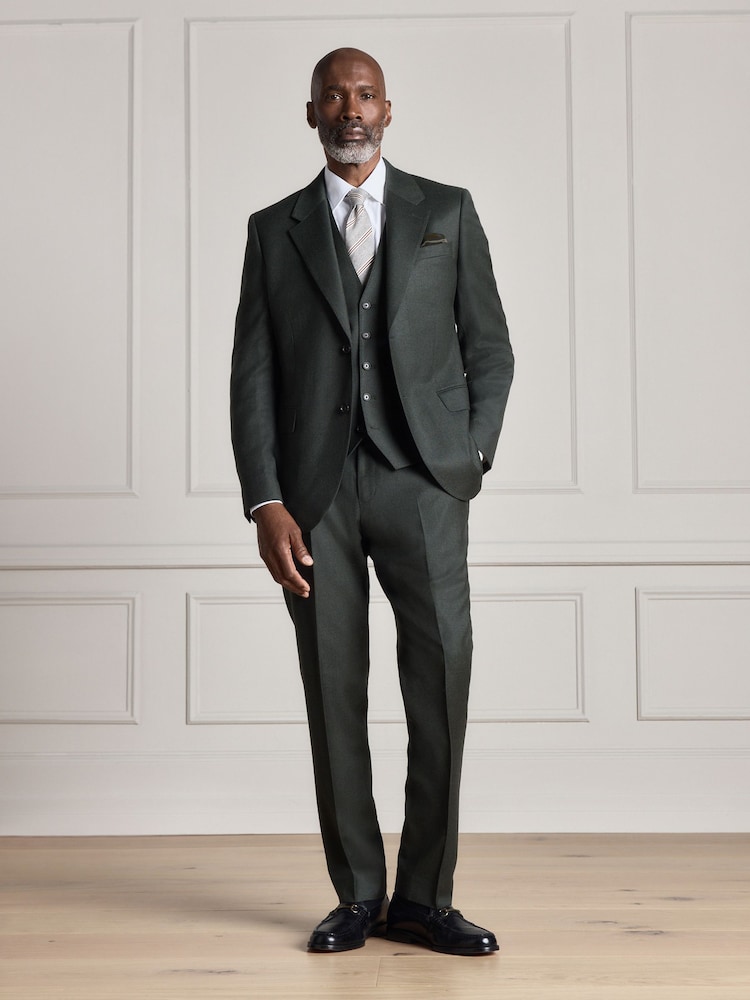 Green Signature Slim Fit Zignone Italian Wool Cashmere Flannel Suit Trousers - Image 2 of 10
