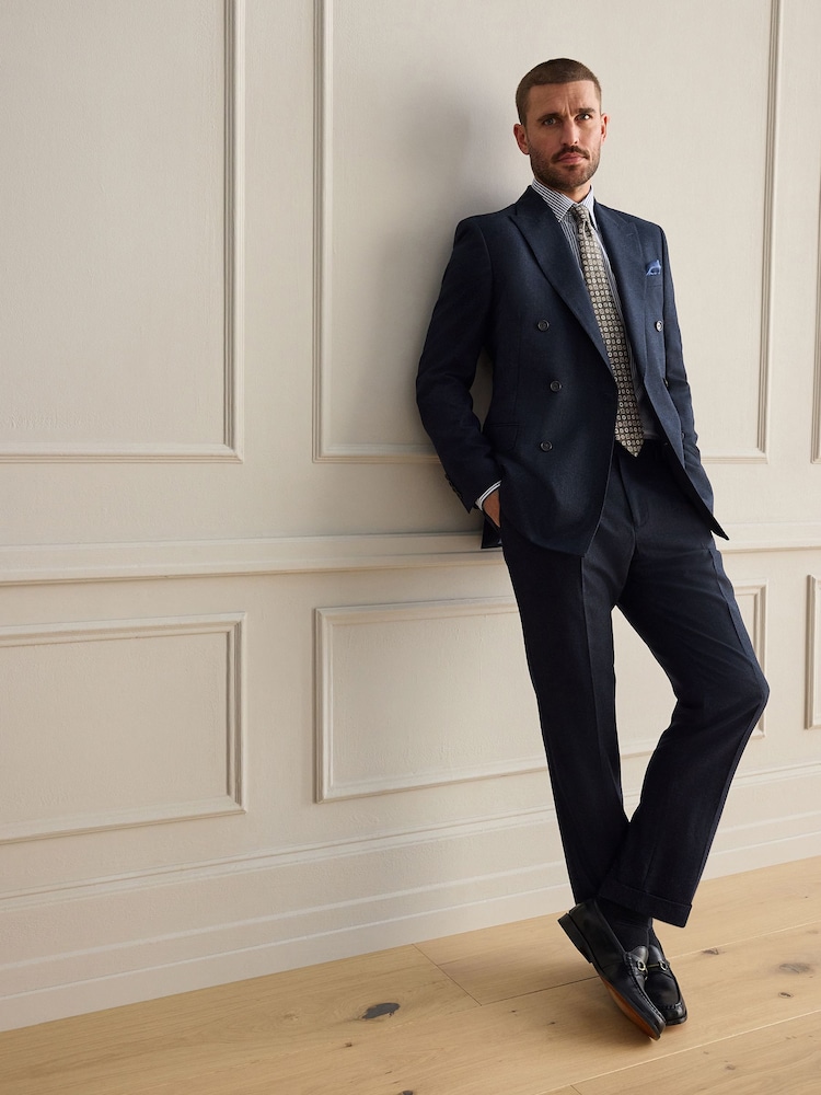 Navy Signature Double Breasted Tailored Fit Zignone Wool Cashmere Check Flannel Suit Jacket - Image 2 of 10 Navy Signature Double Breasted Tailored Fit Zignone Wool Cashmere Check Flannel Suit Jacket - Image 2 of 10