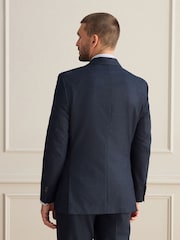 Navy Signature Double Breasted Tailored Fit Zignone Wool Cashmere Check Flannel Suit Jacket - Image 3 of 10