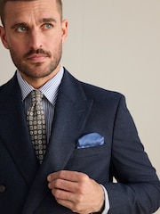 Navy Signature Double Breasted Tailored Fit Zignone Wool Cashmere Check Flannel Suit Jacket - Image 4 of 10