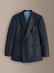 Navy Signature Double Breasted Tailored Fit Zignone Wool Cashmere Check Flannel Suit Jacket - Image 5 of 10