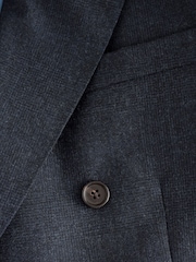 Navy Signature Double Breasted Tailored Fit Zignone Wool Cashmere Check Flannel Suit Jacket - Image 9 of 10
