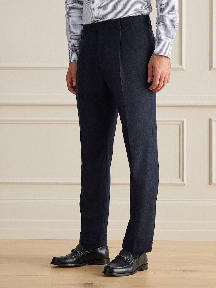 Navy Signature Tailored Fit Zignone Italian Wool Cashmere Flannel Check Suit Trousers - Image 1 of 4