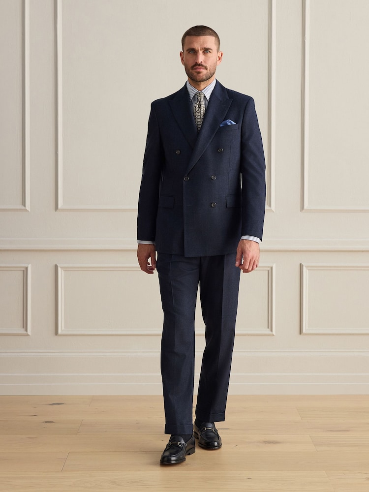 Navy Signature Tailored Fit Zignone Italian Wool Cashmere Flannel Check Suit Trousers - Image 2 of 4