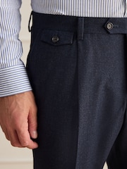 Navy Signature Tailored Fit Zignone Italian Wool Cashmere Flannel Check Suit Trousers - Image 4 of 4