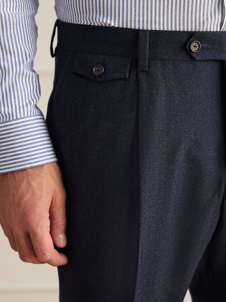 Navy Signature Tailored Fit Zignone Italian Wool Cashmere Flannel Check Suit Trousers - Image 4 of 4