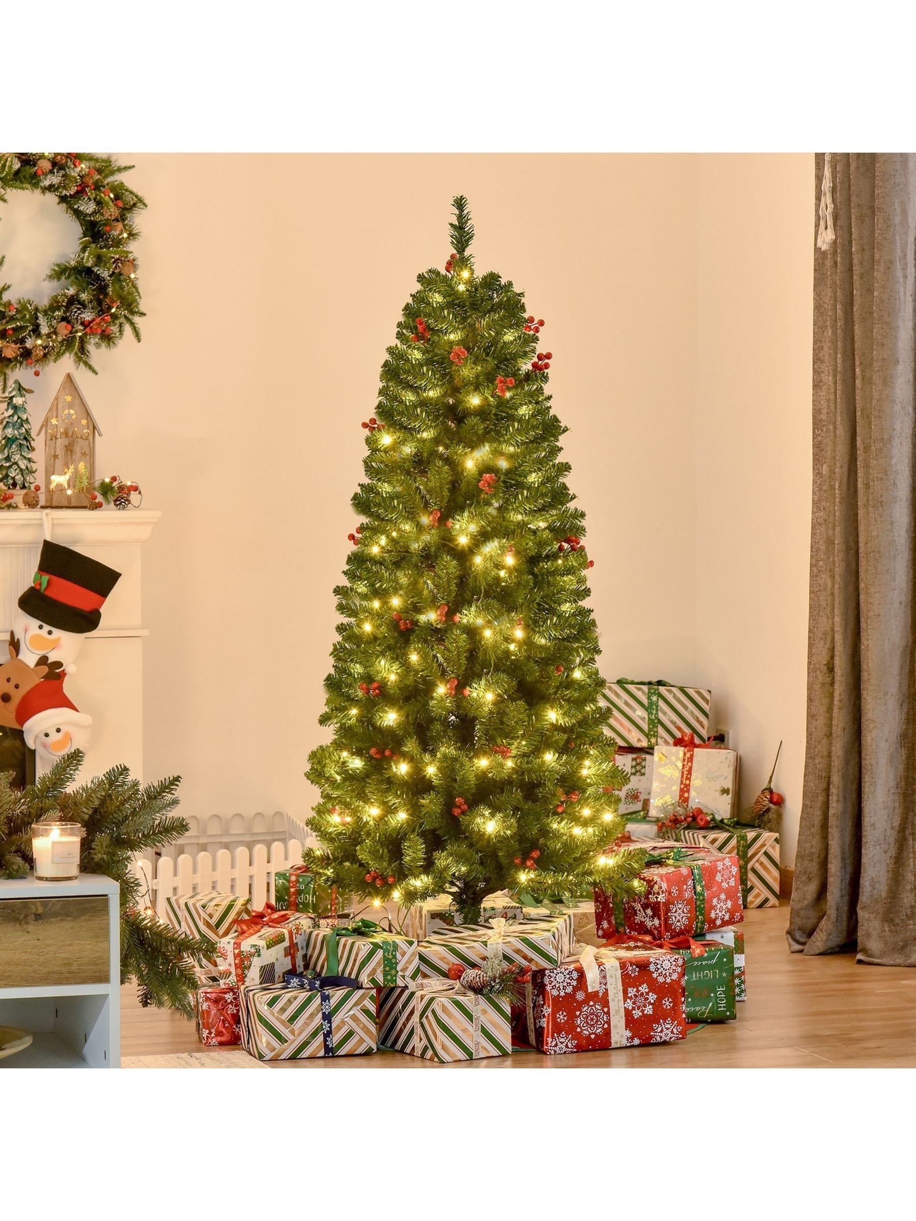 Rackhams Light 5Ft Prelit Pencil Christmas Tree W/ Led Berry, Xmas Decoration - 5Ft - Image 6