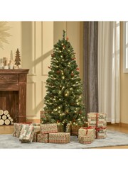 Homcom Green/White 5ft Prelit Snow Flocked Pencil Artificial Christmas Tree With Warm White Led Lights - Image 2 of 6