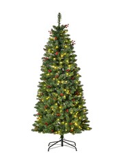 Homcom Green/White 5ft Prelit Snow Flocked Pencil Artificial Christmas Tree With Warm White Led Lights - Image 4 of 6