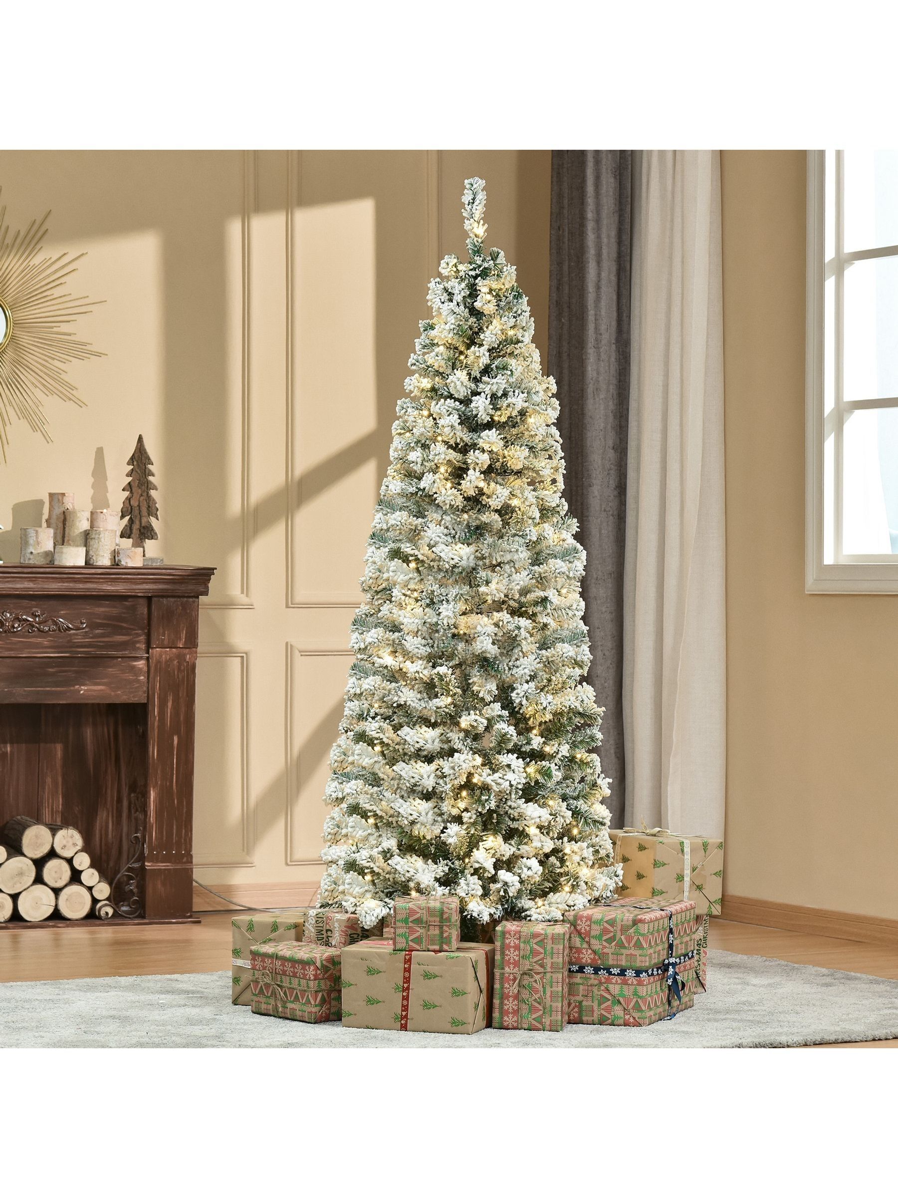 Bon Noel 6ft Snow Flocked Christmas Tree - 250 Warm White LED Lights - 462 Branch Tips - Green PVC - Image 5