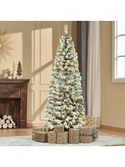 Homcom Green/White 6ft Prelit Snow Flocked Artificial Christmas Tree With LED Lights - Image 1 of 6