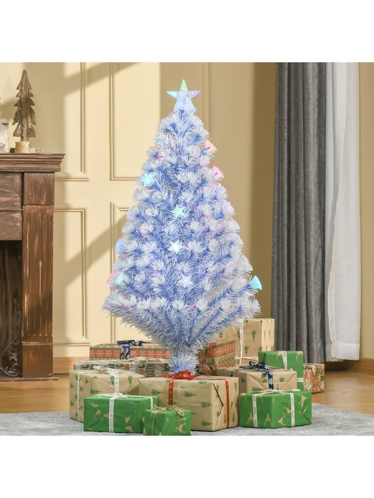 Homcom White/Blue 4ft Prelit Fibre Optic Artificial Christmas Tree With 26 Led Lights - Image 1 of 6