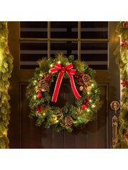 Homcom White 60cm Christmas Door Wreath With Pinecones And Foliage - Image 1 of 6