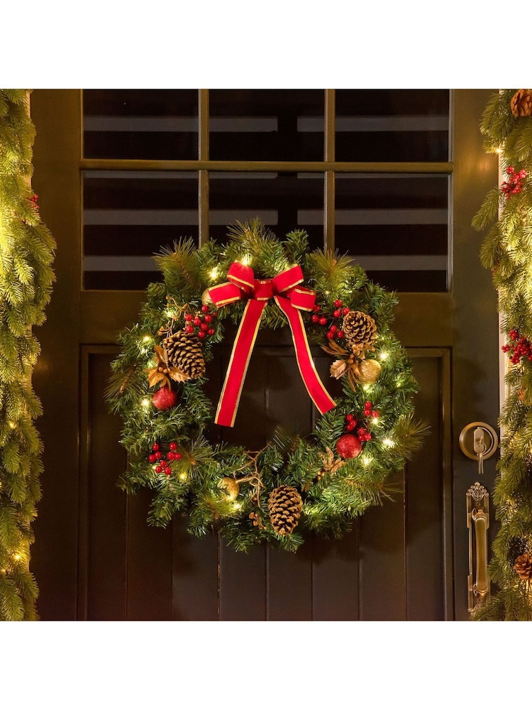 Homcom White 60cm Christmas Door Wreath With Pinecones And Foliage - Image 1 of 6