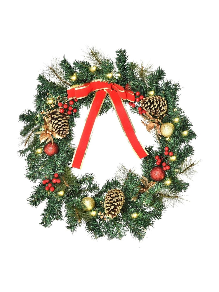 Homcom White 60cm Christmas Door Wreath With Pinecones And Foliage - Image 6 of 6