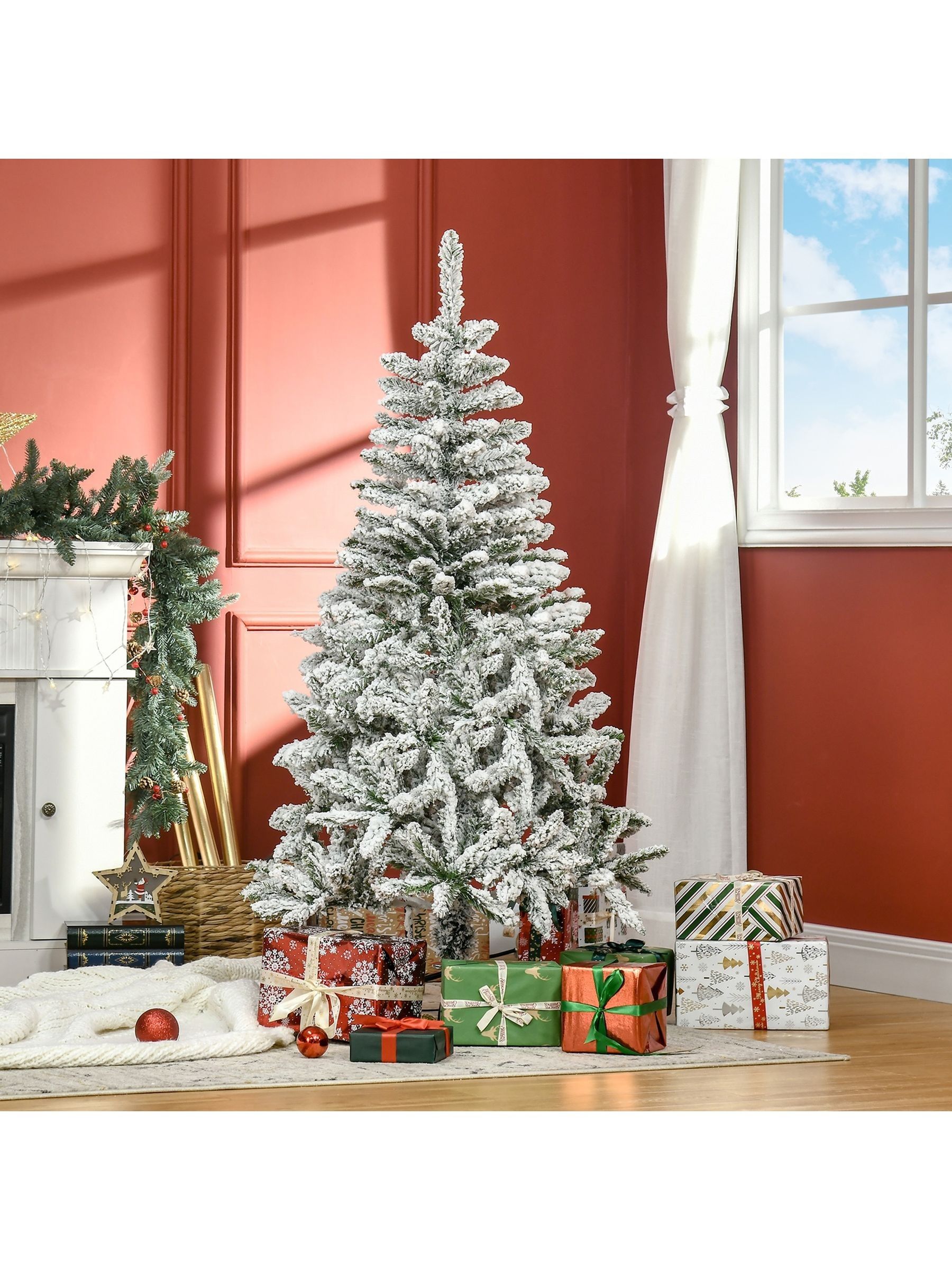 Homcom Unisex Green 5' Snow Flocked Artificial Christmas Tree 358 Realistic Branches In 5Ft - Image 11