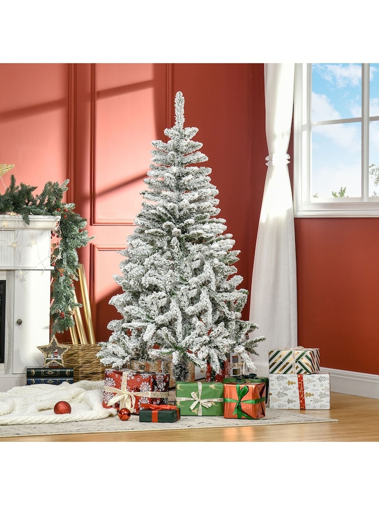 Homcom Green/White 6ft Flocked Pencil Artificial Christmas Tree - Image 1 of 6 Homcom Green/White 6ft Flocked Pencil Artificial Christmas Tree - Image 1 of 6