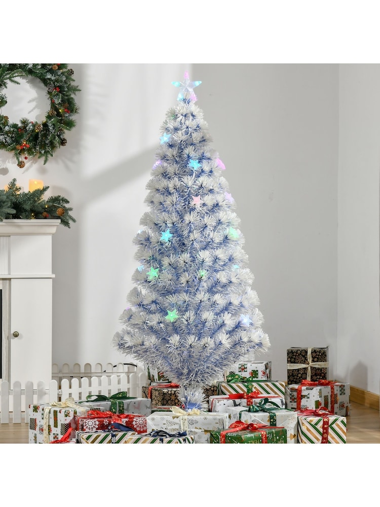 Homcom White/Blue 5ft Prelit Fibre Optic Artificial Christmas Tree with 20 LED lights - Image 1 of 6